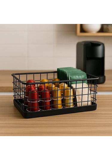 Okyanus Home Dikdörtgen Siyah Metal Organizer Sepet Midi 16x26 Cm Siyah