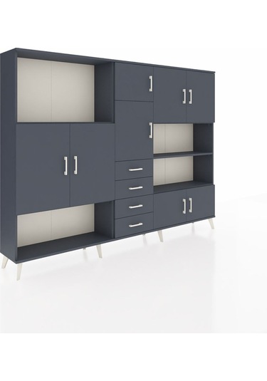 Arges Dolap 9 Raflı 4 Çekmeceli 8 Kapaklı 220x30x163 Antrasit-ant Antrasit-antrasit