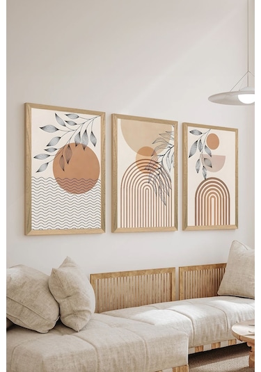 3 Parça Ahşap Çerçeve Görünümlü Mdf Poster Tablo Seti - Set 129 - Mdf3dsohoset129