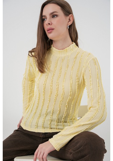 Kadın Dokulu Esnek Örme Bluz 975 - Sarı Sari