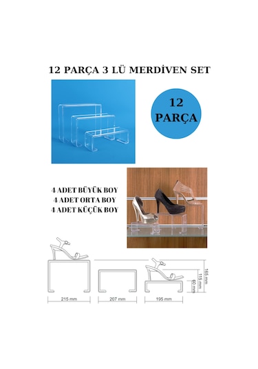 12parça Pleksi Şeffaf Kademeli Ayakkabı Rafı Teşhir Standı