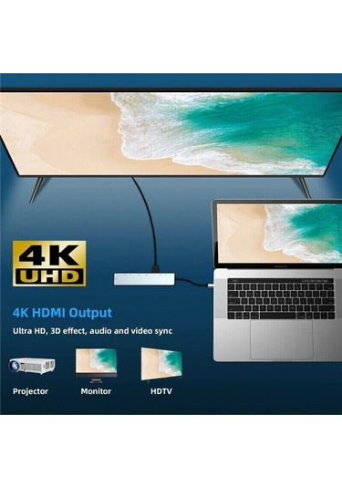 8'i 1 Arada 4k 60hz Usb Type C Sd Tf Hdtv Rj45 Dönüştürücü Hub