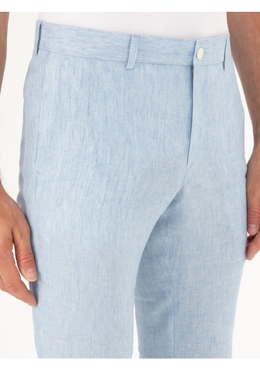 Cacharel Açık Mavi Slim Fit %100 Keten Pantolon Denim