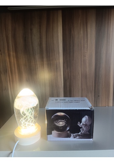 Ahşap Altlıklı Turkuaz Renk Işıklı Küre