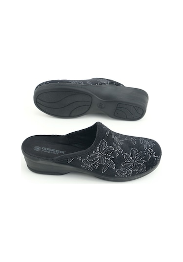 Gezer Kadın Kışlık Rahat Yüksek Taban Nakışlı Tasarım Ev Bahçe Terlik Siyah