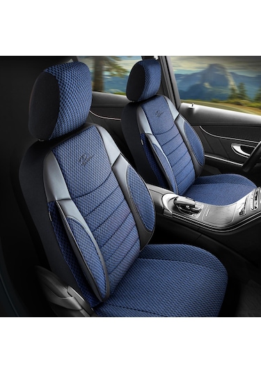 Panda Elegant Serisi Dokuma Kumaş Oto Koltuk Kılıfı - Mavi - Siyah