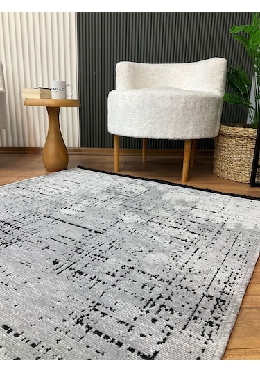 Şönil Dokuma Kayma Yapmaz Makinede Yıkanabilir Leke Tutmaz Kesme Bohem Kilim Krem 2 Gri