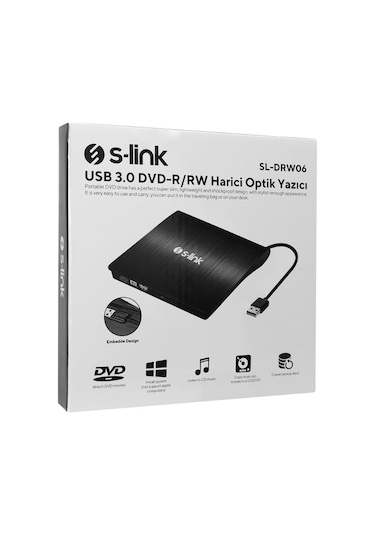 S-link Sl-drw06 Taşınabilir Slim Dvd-rw Siyah, Usb 3.0