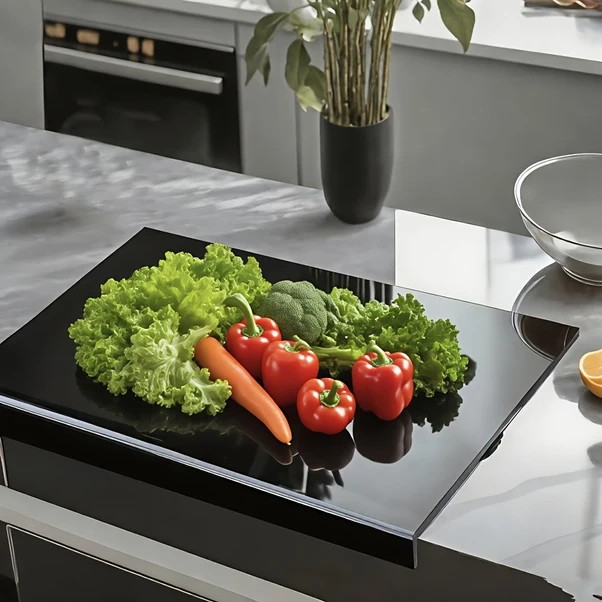 Gateesat Siyah Büyük Boy Akrilik Kesme Tahtası, Kaymaz Ve Kolay Temizlik Siyah