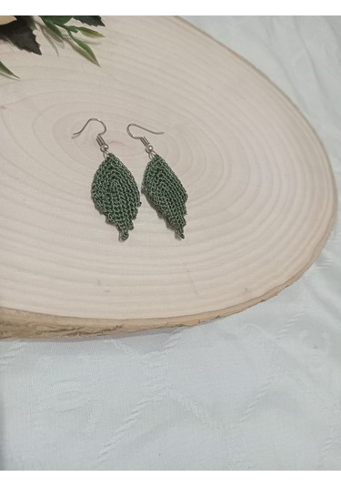 Golden Takış Modern El İşi Örgü Küpe Yeşil