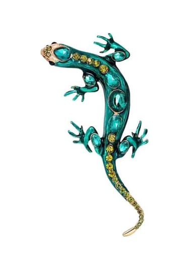 Yeşil Vintage Sürüngen Şekilli Broş Zarif Sahte Kristal Pin Hayvan Şekli Erkek Giysileri Rozeti Moda Aksesuarları Yeşil