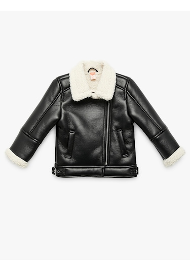 Koton Uzun Kollu Kruvaze Yaka Suni Deri Biker Ceket Siyah 6wmg20017aw Siyah