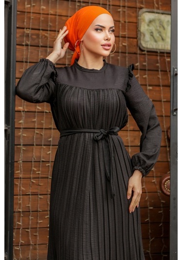 Fırfırlı Pilise Elbise 777 - Siyah