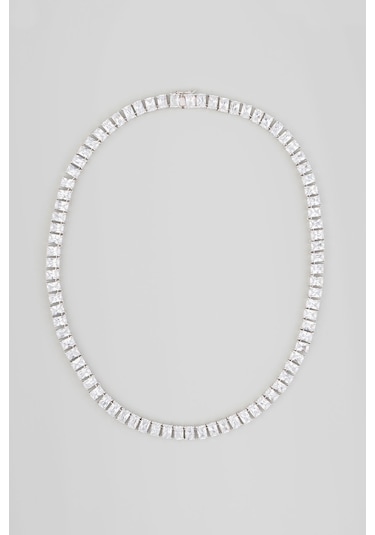 So Chic Balo Şıklığı 18 Ayar Beyaz Altın Kaplama 43 CM Gümüş Gerdanlık