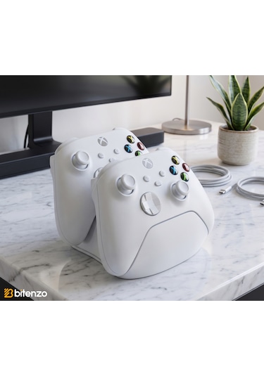 Çiftli Xbox Kontrolcü Tutucu, Masaüstü Oyun Kolu Standı - Beyaz