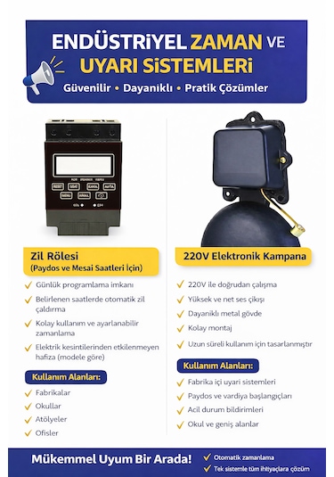 İşyeri Fabrika Paydos Mola Saati Zil Rölesi Ve Kampana Zil
