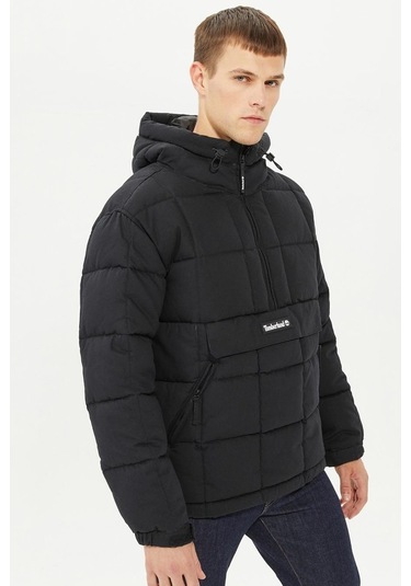 Timberland Progressive Utility Pullover Puffer Erkek 1/2 Fermuarlı Kapüşonlu Şişme Mont Siyah