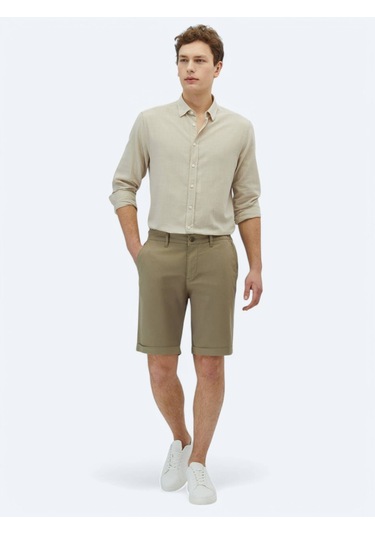 Vizon Düz Dokuma Slim Fit Casual Pamuk Karışımlı Bermuda Vizon