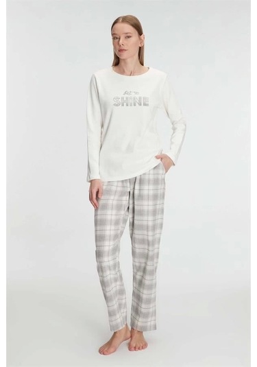 Anıl Uzun Kol Pamuklu Kışlık Pijama Takımı Gri