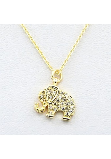 Altın Renk Zirkon Taşlı Kolye Fil Kolye Zirkon Altın