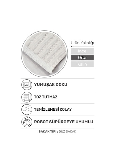 Volora Halı Koleksiyonu Yumuşak Dokulu, Modern İnce Form, Tozumaz Ve Kolay Temizlenebilir Krem - Beyaz