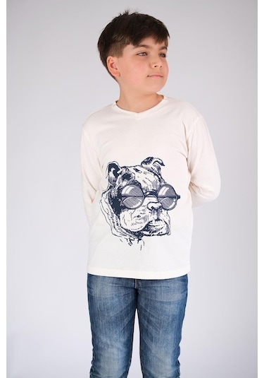 Uzun Kol Pamuk Tişört Beyaz Punky Animals 2022-B-0004
