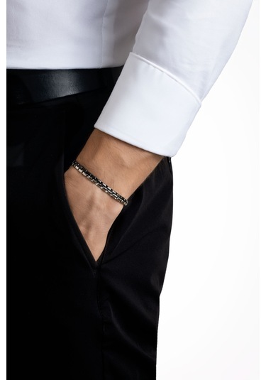 Çift Renkli 21 Cm Çelik Erkek Bileklik Gri