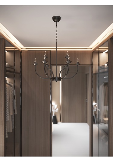 Valentıa Siyah 8 Kollu Klasik Avize E14 Duylu