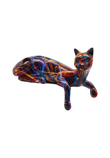 Suntek Uyuklayan Kedi Figürü Masa Süsü 8x3.5x6 Inç Reçine 21,2x9x15cm