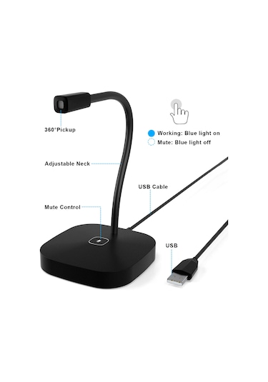 Mufunye Masaüstü Bilgisayar Mikrofonu Usb Kablolu Mikrofon 360 Derece Çok Yönlü Kondenser Mikrofonu Sessize