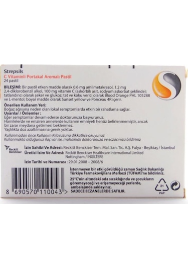 Strepsils Vitamin C Orange 24 Pastil | Portakal Aromalı
