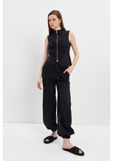 Stella Pulvis Siyah Fermuarlı Cepli Kuplu Bluz