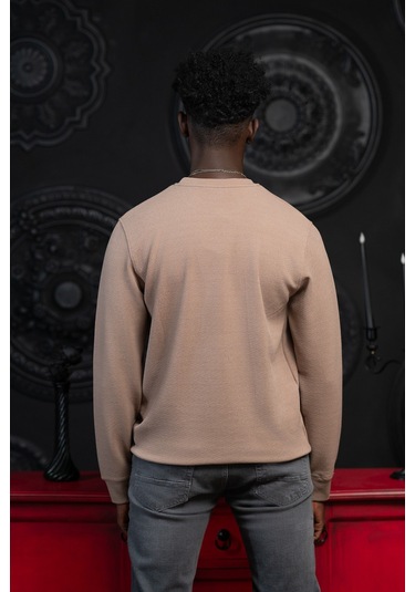 Dorss Regular Fit Armürlü Bisiklet Yaka Likralı Mevsimlik Sweatshirt Kahverengi