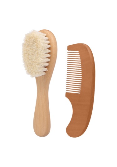 Samdoo Bebek Saç Bakımı Seti: Yumuşak Yün Fırça Ve Ahşap Saplı Tarak - Hassas Saçlar İçin