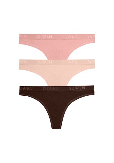 Suwen 3 Lü Pamuklu String Külot St00456021343 Nude Kahverengi Pembe Kahverengi - Pembe