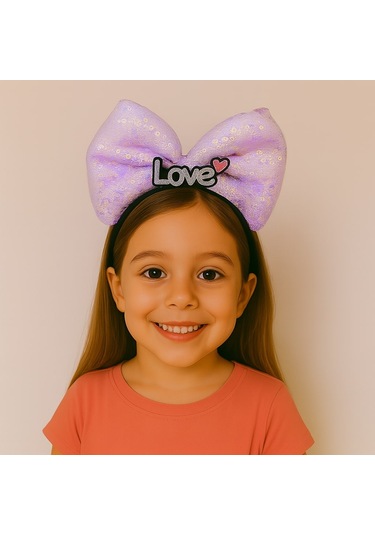 Led Işıklı Love Yazılı Mor Fiyonk Taç - Kız Çocuk Parti Tacı Çok Renkli