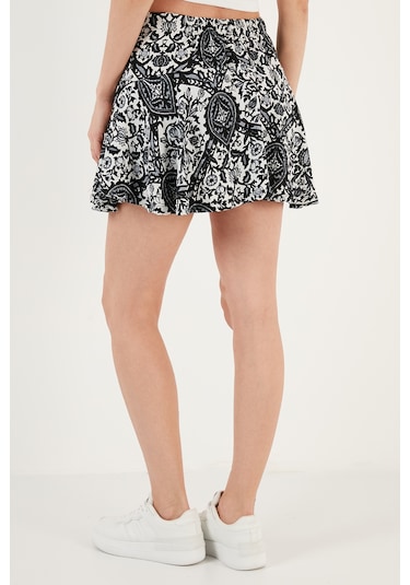 Lela Desenli Beli Lastikli Mini Bayan Şort Etek 5865118 Siyah-Beyaz