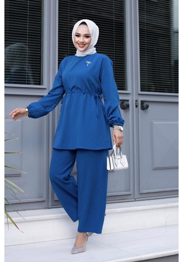 Bronş Detaylı Tesettür İndigo Takım I Ndigo