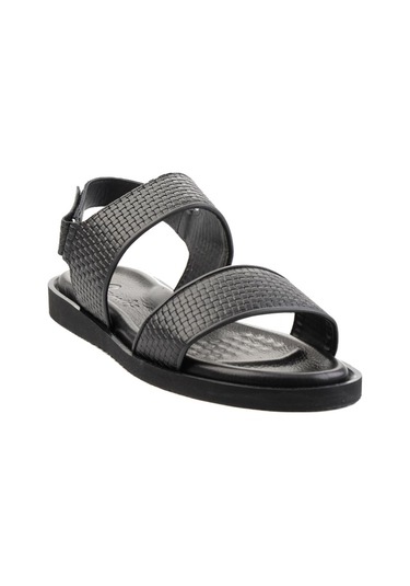 Siyah Baskılı Hakiki Deri Erkek Sandalet E05801041703 Siyah