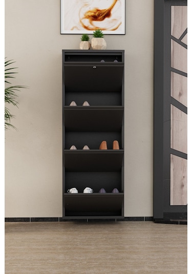 Kilitli 4 Kapaklı Metal Ayakkabılık Antrasit Antrasit