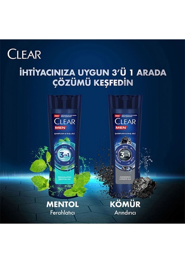 Clear Men Ferahlatıcı Mentol Etkisi 3 in 1 Şampuan & Duş Jeli 3 x 350 ML