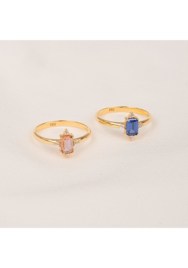 Gümüş Yüzük - Octagon Kesim Safir Taşlı 0.95 Karat Pırlanta Montorü Şık 925 Ayar Gümüş Yüzük Sarı