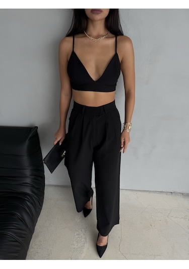 Kadın Cırt Kapama Bol Paça Palazzo Pantolon Siyah