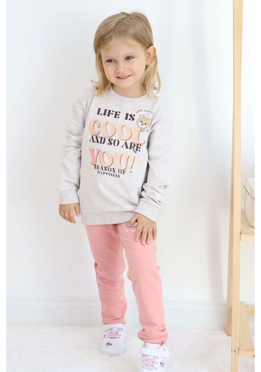 Breeze Kız Çocuk Eşofman Takım Simli Yazı Baskılı Sevimli Ayıcıklı 1.5-5 Yaş, Bej Melanj Bej Melanj Breeze Kız Çocuk Eşofman Takım Simli Yazı Baskılı Sevimli Ayıcıklı 1.5-5 Yaş, Bej Melanj Bej Melanj