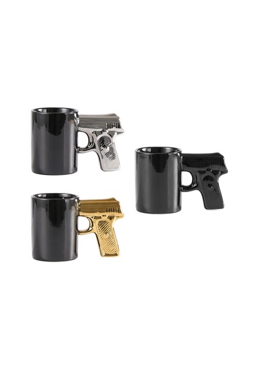 Suofeng Gümüş Altın 3d Tabanca Desenli Seramik Kupa, Kahve/su İçimi, 301-400ml, Siyah Renk, Dayanıklı Malzeme, Özel Hediyelik Siyah