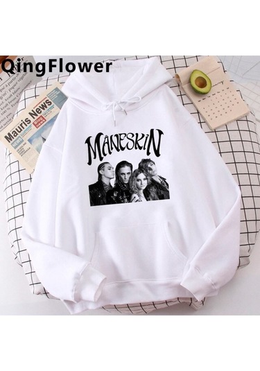 Maneskin Hip Hop Unisex Kapşonlu Model47 12428 Beyaz