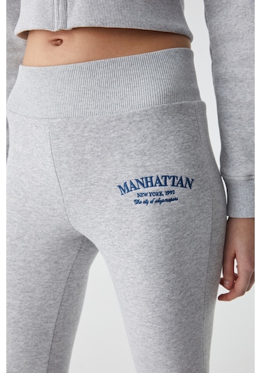 IRESSEN Kadın Nakış Desenli Regular Fit Grimelanj Eşofman Altı