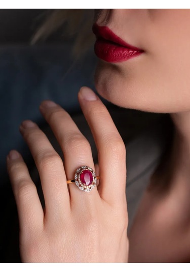 Lamponi 925 Ayar Gümüş Büyük Taşlı Altın Kaplama Yüzük 258609295 Altın