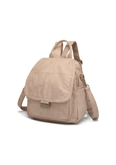 Yıkama Deri Sırt Askılı Kadın Çantası 21-k Barcelona 1908 Koyu Bej