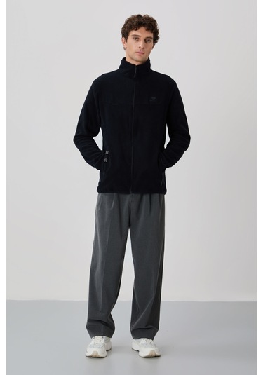 Tommy Life Lacivert Yazı Nakışlı Dik Yaka Fermuarlı Standart Kalıp Erkek Sweatshirt Polar - 87992 Lacivert